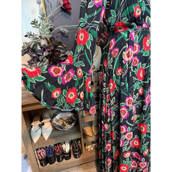 $470 NEW Misa Kora Floral Long Sleeve Maxi Dress Black Sz S - Picture 3 of 8